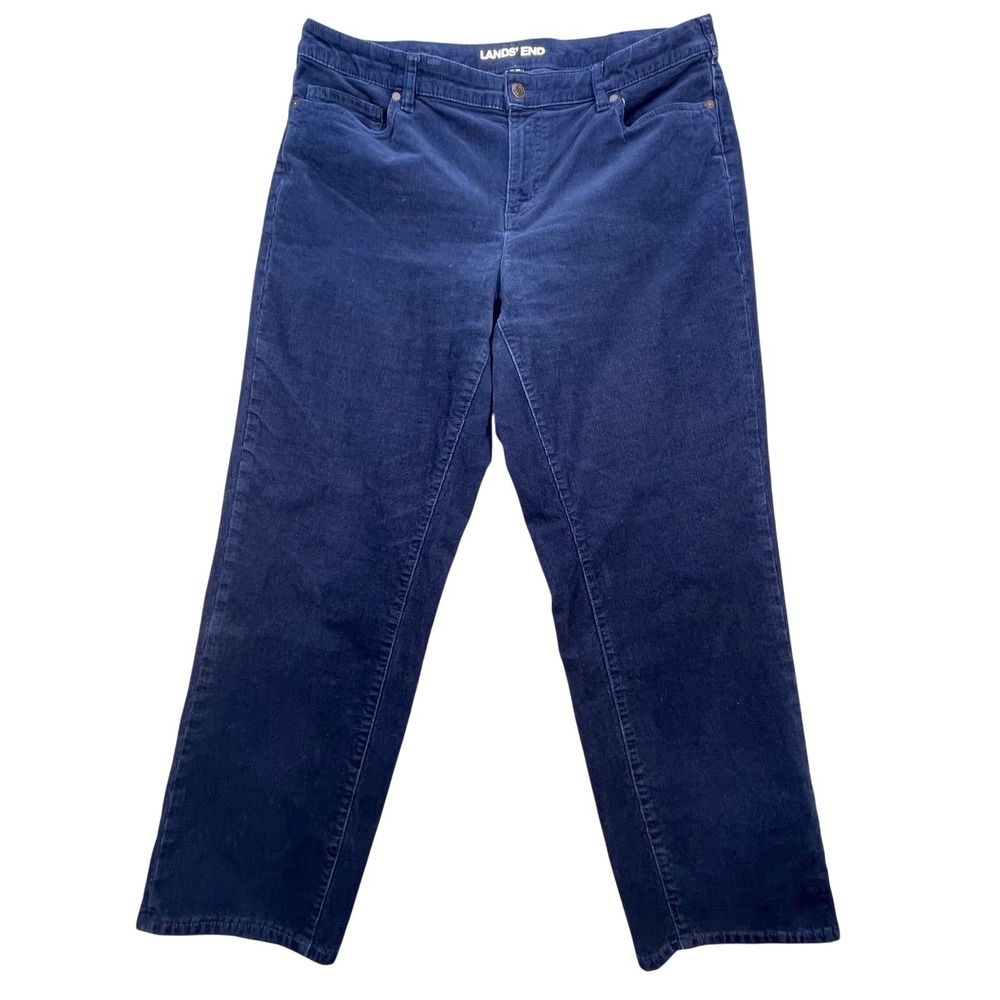 Lands End Navy Blue Straight Leg Corduroy Pants Womens 16W